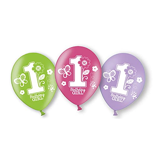 Amscan 999712 - 6 Latexballons Sweet Birthday Girl, Zahl 1, Durchmesser 27,5 cm, Luftballon, Dekoration, Kindergeburtstag, Mädchen von amscan
