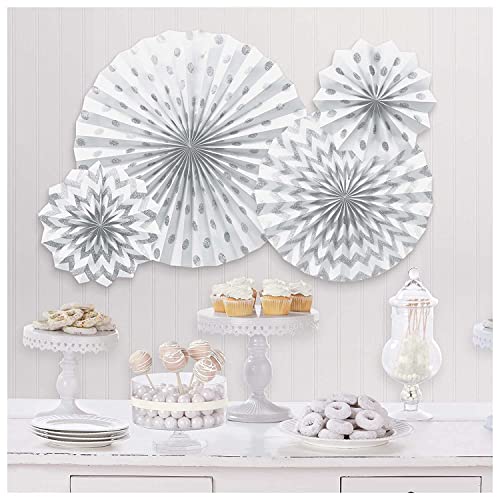 White Glitter Paper Fans /4 von amscan