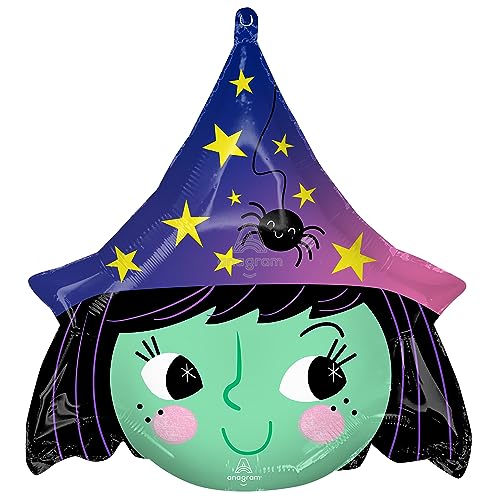 amscan 4315675 Standard Shape Halloween-Hexe Folienballon S50 verpackt 48 cm x 48 cm, Multi, Einheitsgröße von amscan