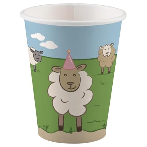 amscan 8 Becher * BAUERNHOF + SCHAFE * für Kindergeburtstag und Mottoparty | Bauernhoftiere Farm Kinder Geburtstag Party Pappbecher Cups Partybecher von amscan