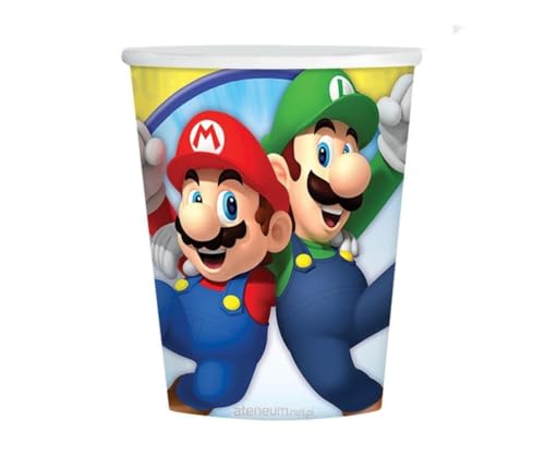 amscan 8 Becher Super Mario Papier 250 ml, Klar von amscan