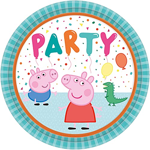 amscan 9906329-66 – Offiziell lizenzierte Peppa Pig Party Pappteller – 8 Stück, mehrfarbig, 23 cm von amscan