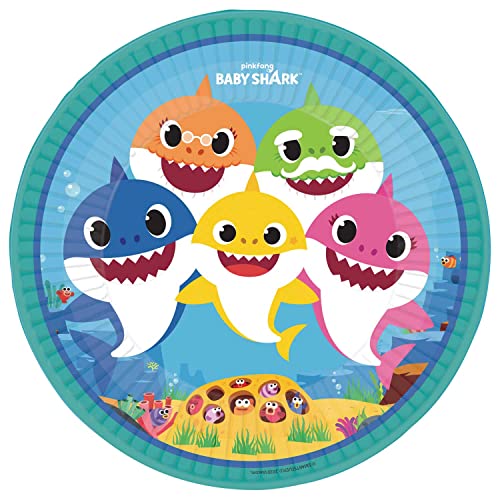 amscan 8 Teller Baby Shark rund Papier 23 cm von amscan