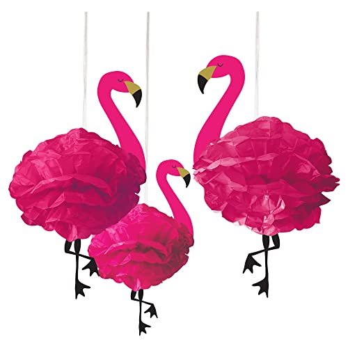 amscan 180236 Paper Poms-3pcs Flamingo-Pompons aus Papier, 3 Stück, Rose, 49.5cm von amscan