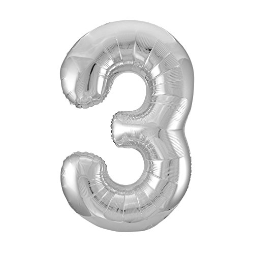 Number 3 Silver SuperShape Foil Balloons 22"/55cm w x 34"/86cm h von amscan