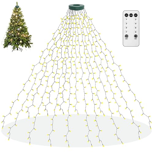 Lichterkette Weihnachtsbaum mit Ring, 400 LED Christbaumbeleuchtung mit 16 Stränge 2m Tannenbaum Lichterkette Weihnachtsbeleuchtung Lichternetz für 150cm-240cm Baum, Warmweiß von aneeway