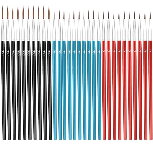 Anezus Winzige Detail-Pinsel, 30 Stück, Mikro-Pinsel, feine Spitzen mit 3 Größen #000#00#0, Präzisions-Linerpinsel für Miniaturmodelle, 40 K, Aquarell-, Acrylmalerei von anezus