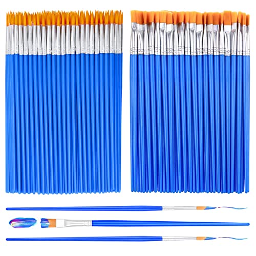 Anezus kleine Pinsel, 100 Stück, Pinsel für Kinder, Acryl-Pinsel-Set mit flachen und runden Spitzpinseln, Bastelpinsel für Klassenzimmer, Aquarell, Leinwand, Gesichtsbemalung von anezus