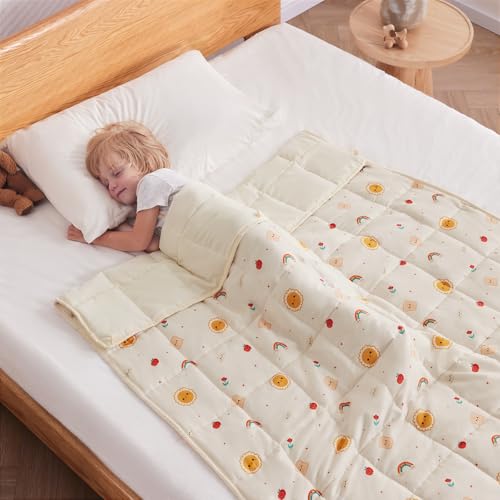 anfie Gewichtsdecke für Kinder, 101,6 x 152,4 cm, 4,5 kg, gewichtete Decke, Kühldecke zum Schlafen, Überwurfgröße, atmungsaktive Decke mit hochwertigen Glasperlen (Beige Sonne) von anfie