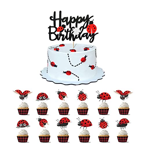 13 Stück Ladybug Tortendeko Happy Birthday Geburtstag Deko Lady Bug Muffins Kuchen Topper Kinder Tortenaufleger Deko von animacoser