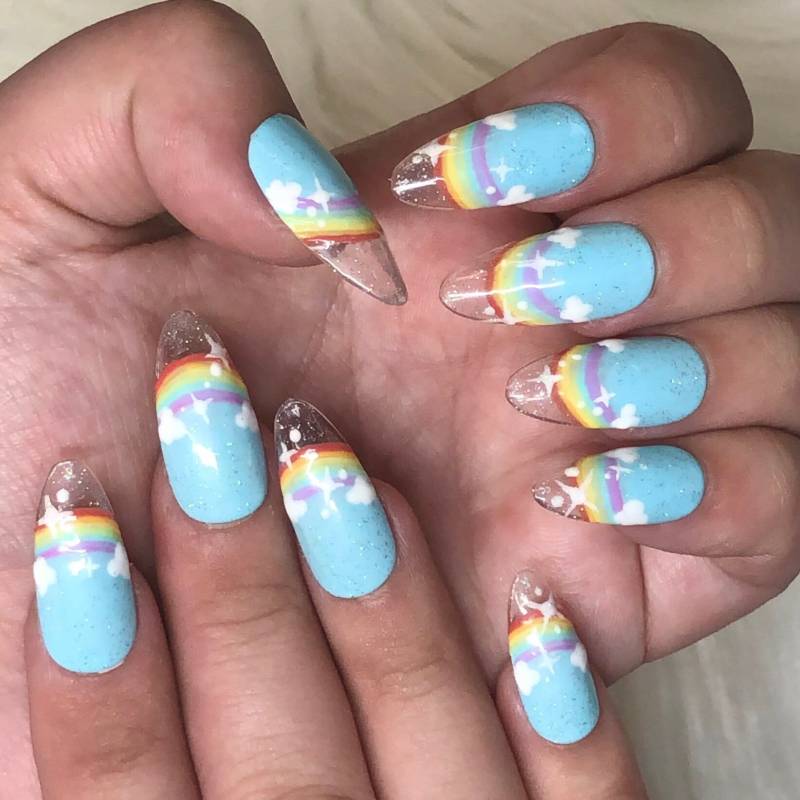 Almond Kawaii Regenbogen Mit Glitzer Press On Nails - Blackfriday Sale 2024 von anjsnails