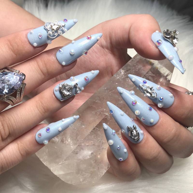 stiletto Baby Blau Glitter Kristall Drücken Sie Die Nägel Prinzessin Quitte - Halloween Kostüm 2024 von anjsnails