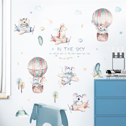 Flugzeug Tier Wandtattoo,Tiere für Babyzimmer Wandtattoo,Kinderzimmer Wandaufkleber,DIY Elefant Giraffe Panda Wandaufkleber,für Kinderzimmer,Hinter Türen,Schlafzimmer,Wohnzimmer,Bäder von anneratteryer