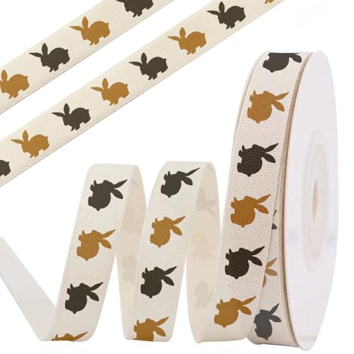 anshome Baumwollband mit Hasenmotiv, 1,6 cm x 9,1 m, Osterhase, cremeweiß, weiches natürliches Stoffband für Ostern, Frühling, Mottoparty, Geschenkverpackungen von anshome