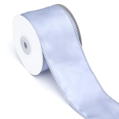 anshome Blaues Satinband mit Drahtrand, 6 cm x 9,1 m, einseitig, blaues Satinband, einfarbig, weiches Stoffband für Geschenkverpackungen, Hochzeitsschleifen, Ornamente, Festival-Dekoration von anshome