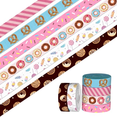 anshome Bunte Dessertbänder, 0,95 cm, buntes Donut-Ripsband, Donut-Stoffband für Geschenkverpackungen, Urlaub, Party-Dekorationen, 6 Rollen, 22 m von anshome