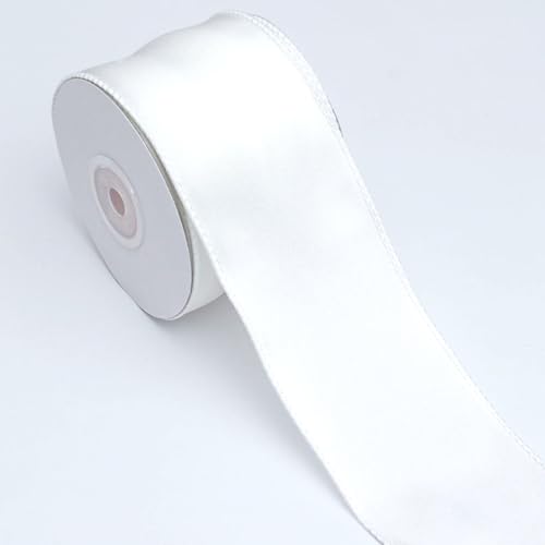 anshome Weißes Satinband mit Drahtrand, 6 cm x 9,1 m, einseitig, weißes Satinband, einfarbig, weiches Stoffband für Geschenkverpackungen, Hochzeitsschleifen, Ornamente, Festival-Dekoration von anshome