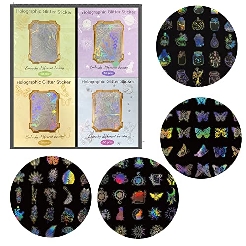 antianzhizhuang 200 Stück Holografische Glitzer Aufkleber Scrapbooking Abziehbilder Scrapbooking Materialien Set Für Scrapbooking Album Geschenkpapier von antianzhizhuang