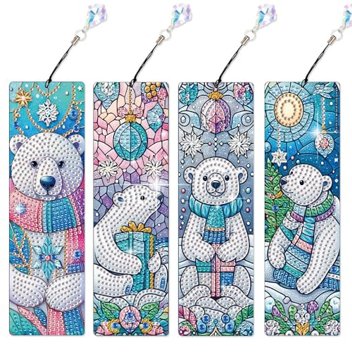4 Pack Eisbär Diamant Malerei Lesezeichen Kit - DIY Winter Tier Diamant Kunst für Erwachsene, arktischer weißer Bär Design mit Quasten, einzigartiges handgemachtes Geschenk und Handwerk Aktivität 4 Pack Eisbär Diamant Malerei Lesezeichen Kit - DIY Winter Tier Diamant Kunst für Erwachsene, arktischer weißer Bär Design mit Quasten, einzigartiges handgemachtes Geschenk und Handwerk Aktivität von antor