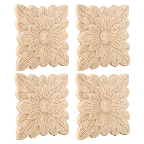 4PCS Schöne Blumenmuster Holz Geschnitzte Applikationen Möbel Dekoration Gartentür Accessoires Gartendekoration von aqxreight