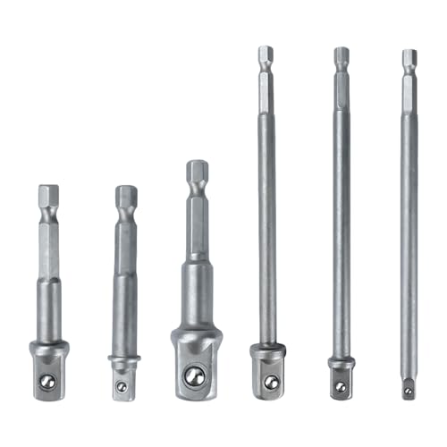 6 x Bohrer-Stecknuss-Adapter, Schlagbohrerverlängerung, Bohrer-Stecknuss-Adapter, 1/4, 3/8, 1/2 Zoll, Sechskantschaft, Vierkantkopfbohrer von arenmi