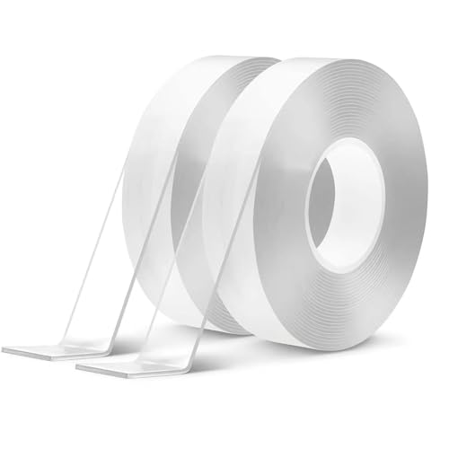 10M Doppelseitiges Klebeband Extra Stark, 2 Rollen Double Sided Tape, Nano Tape Spurloses, Transparent Klebeband, Wiederverwendbares Klebebänder für Bücherregal, Bilderrahmen, Teppich, Küche, Zuhause von ariel-gxr