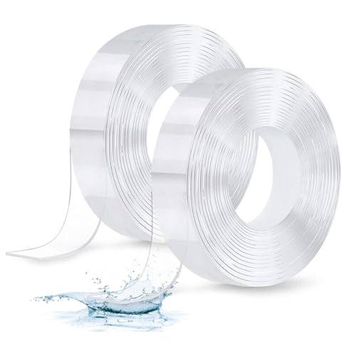 6M Doppelseitiges Klebeband Extra Stark, 2 Rollen Double Sided Tape, Nano Tape Spurloses, Transparent Klebeband, Wiederverwendbares Klebebänder für Bücherregal, Bilderrahmen, Teppich, Küche, Zuhause von ariel-gxr