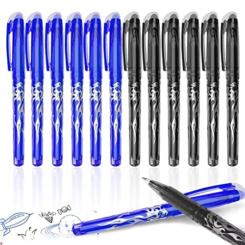 Radierbarer Kugelschreiber, 0.5mm Radiergummi Stift, 12pcs Nachfüllbarer Radierstift, Blau und Schwarz Tintenroller Radierbar, Gelschreiber Radierbar, Friction Stifte, Gelstifte Set für Grundschule von ariel-gxr