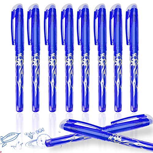 Radierbarer Kugelschreiber, 8 Stück Blau Radiergummi Stift, 0.5mm Nachfüllbarer Radierstift, Tintenroller Radierbar, Gelschreiber Radierbar, Friction Stifte, Gelstifte Set für Grundschule von ariel-gxr