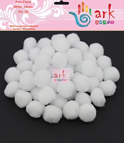 arkCRAFT KID 0020 Pompons zum Basteln, 25 mm, Weiß, 50 Stück von arkCRAFT