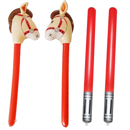 2-Pack aufblasbare Stick Pferd Ballons und 2-Pack Schwert Stick Ballons, aufblasbare Spielzeug, Pferderennen Spiel Requisiten für Pferd Thema Geburtstag Party Dekoration Halloween Kostüm Fancy Kleid von arrderly