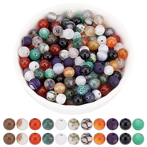 Arricraft 220 Stück Natürliche Kristall-Rundperlen, Verschiedene 11 Stile Edelstein Lose Perlen Gemischte Farbe Stein DIY Charms Für Armband Halskette Schmuckherstellung von arricraft