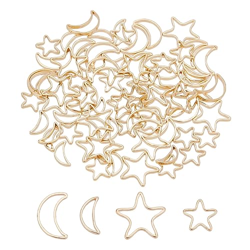 Arricraft 80 Stück 2 Stile Messing Mond & Stern Charms, Echte 14K Vergoldete Verbindungsringe Aus Metall, Sternmonde, Offene Lünette, Charms-Anhänger Für Halskette, Armband von arricraft