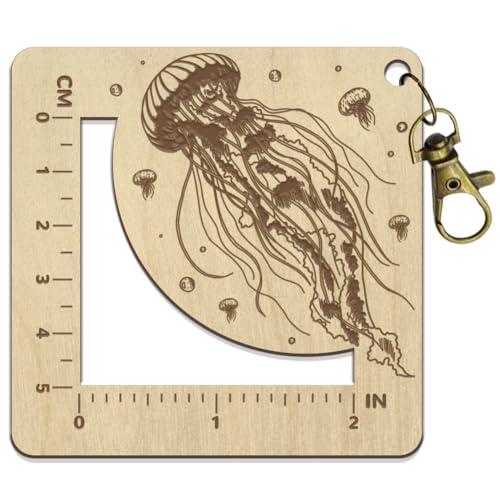 arricraft 1 Pcs hölzernes Stricknadel-Lineal, Jellyfish Pattern Spinning Messlineal Knitting Needle Gauge Ruler hohle Häkellineal mit Loch für Strickwerkzeug Maschenstopper von arricraft