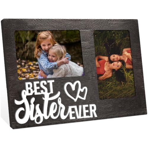 arricraft 1 Stück Holz Bilderrahmen Für Schwester Doppelrahmen Mit Der Aufschrift „Best Sister Ever“ Für Zwei 10x15cm (4x6 Zoll) Große Fotos 3D Fotorahmen Aus MDF Wandrahmen Für Geburtstag von arricraft