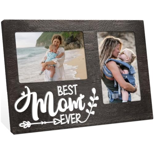 arricraft 1-Teiliger Bilderrahmen Für Mama, Doppelter Rahmen Mit Der Aufschrift „Best Mom Ever“, 10x15 cm Groß, Für Zwei Fotos, „Love To Mother“, 3D-Fotorahmen, Wandrahmen Aus MDF-Holz von arricraft