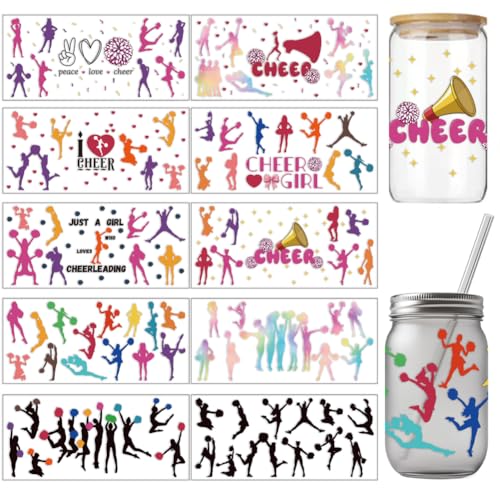 arricraft 10 Blatt Cheerleading UV DTF Cup Wrap Transferaufkleber Für Glas Cheer Farbiges Papier Zum Aufreiben von Transfers Aufkleber Für 16 Unzen Glasbecher DIY Basteln von arricraft