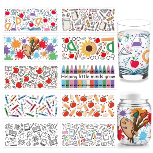 arricraft 10 Blatt UV DTF Cup Wrap, Buchstiftpalette PVC-Glasbecher-Transferpapier Sonnenblume Rub-On-Transfers Wasserfeste Rubbelaufkleber Für 16OZ Libbey Glasbecher Möbel Holzhandwerk von arricraft