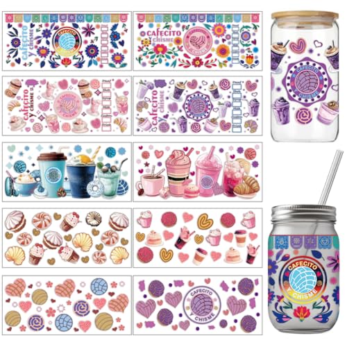 arricraft 10 Stück Desserts Thema UV DTF Cup Wrap Transfer Aufkleber 10 Stile Kaffeetassen Macarons Donuts Transferpapier Rubbelaufkleber PVC Cup Wrap Wasserdichte Rubbelbilder Für Tassengläser von arricraft