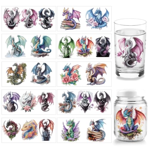 arricraft 10 Stück Drachen UV DTF Cup Wrap Transferaufkleber 10 Stile Transferpapier Mit Fliegenden Tieren Zum Aufreiben PVC Cup Wrap Wasserfeste Abziehbilder Für Schreibtisch Tassen Glas von arricraft