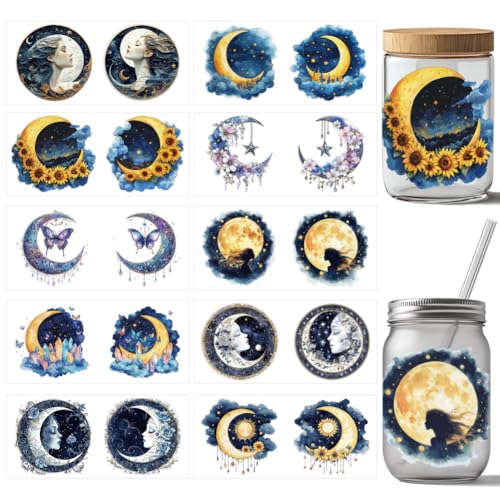 arricraft 10 Stück Magischer Fantasiemond UV DTF Cup Wrap Transferaufkleber 10 Stile Mysterious Moon Transferpapier Rubbelaufkleber PVC Cup Wrap Wasserfeste Rubbelbilder Für Tassengläser 24x11cm von arricraft