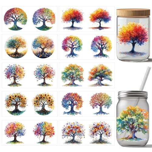 arricraft 10 Stück Pflanzen UV DTF Cup Wrap Transferaufkleber 10 Stile Baum Des Lebens Blume Transferpapier Rubbelaufkleber PVC Tasse Wasserfest Rubbelaufkleber Für Tassenglas 24x11cm von arricraft