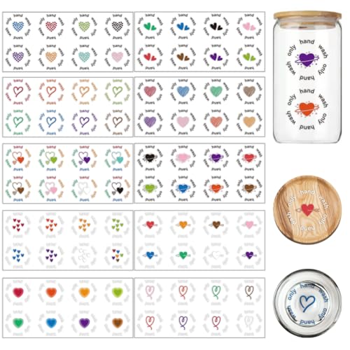 arricraft 10 Stück UV Transferpapier Zum Bedrucken von Love Cup Motiven 10 Stile Wasserdichte Bunte Süße Herzen UV DTF Cup Wrap Aufkleber Für 16 OZ Glasbecher Handwerk von arricraft