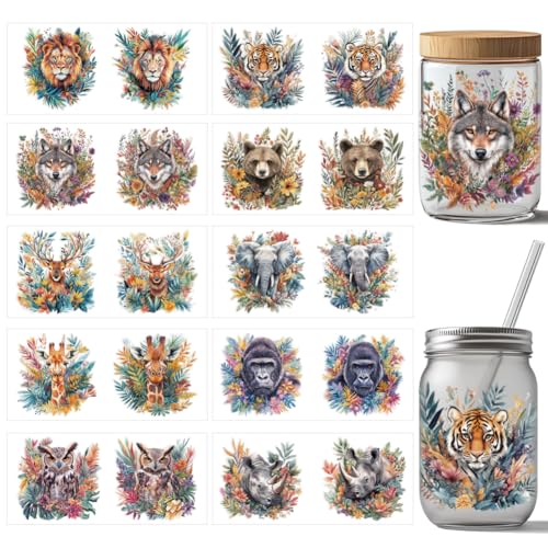 arricraft 10 Stück Wildlife Cup Druck UV Transferpapier Wasserfeste UV DTF Cup Wrap Aufkleber Mit Aquarell Tieren Pflanzen Und Wildtieren Für 16 Unzen Glasbecher Bastelarbeiten Geschenke Für Familie von arricraft