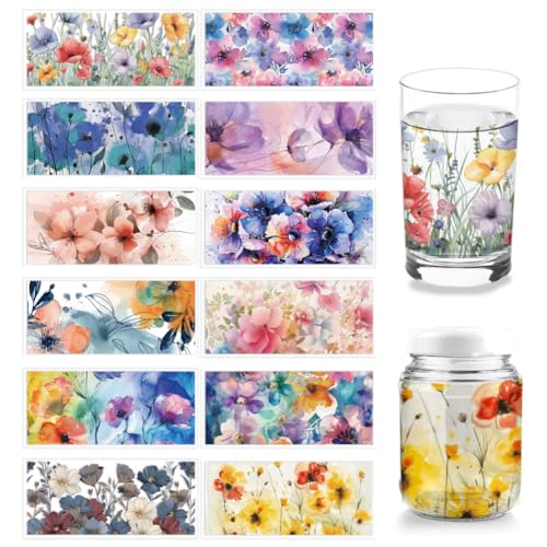 arricraft 12 Blatt UV DTF Cup Wrap Transferaufkleber 12 Stil 11x24cm Aquarellblumen Zum Aufreiben Transfer Aufkleber Für 16 Unzen Glasbecher Möbel Basteln Holz DIY Basteln von arricraft