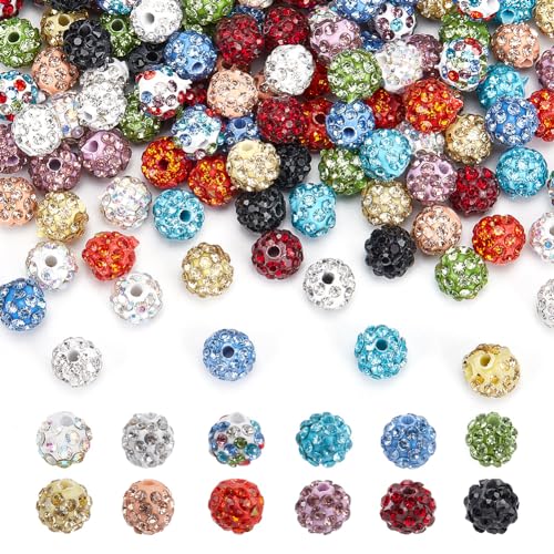 arricraft 120 Stück Polymer Strass-Ton-Perlen In 12 Farben, Bunte, Glänzende Pavé-Disco-Kugel-Tonperlen, Diamantperlen, Runde Kristallperlen, Charms Für Die Schmuckherstellung, Halskette, Ohrringe von arricraft