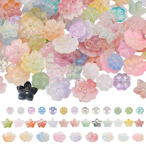 arricraft 150 Stück Handgefertigte Blumen Lampwork Perlen Cpas 3 Stil Bunte Kristallklee Glasperlen Blumenblätter Abstandshalter Lose Perlen Für Die Herstellung von Schmuck Halsketten Armbändern von arricraft