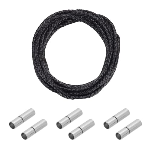 arricraft 2.73 Yards (2.5 m) Geflochtene Lederschnur 3mm Breite Schwarze Bolo Krawattenschnur Flache Runde Lederschnur Mit Bajonettverschluss Aus Edelstahl Für Selbstgemachte Armbänder von arricraft