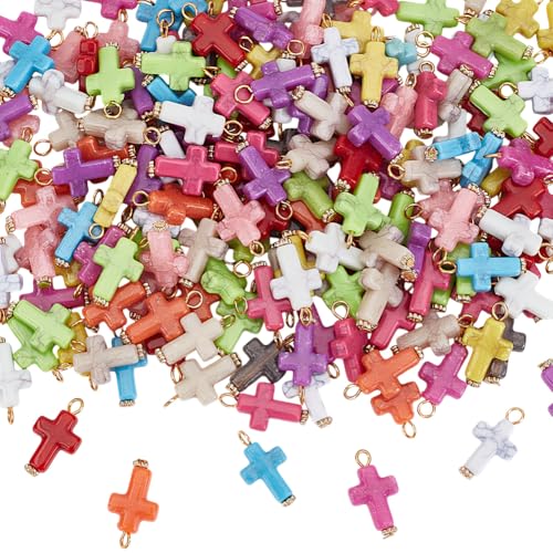 arricraft 200 Stück Acryl Kreuzperlen Bunte Kreuz Charms Abstandsperlen Kunststoff Anhänger Mit Flachen Eisenstiften Kruzifix Befunde Klobige Perlen Für Armbänder Ohrringe DIY Schmuckherstellung von arricraft