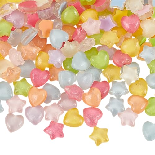 arricraft 200 Stück Candy Star Herz Cabochons 2 Stile Bunte Kunststoff Liebesperlen Mit Flacher Rückseite Scrapbooking Verzierungen Nagel Charms Für Die Kartenherstellung Handy Dekoration von arricraft